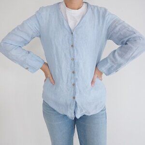 J.Jill Sky Blue 100% Linen Breathable Button Up Long Sleeve Shirt S